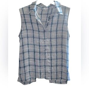 Blue and White Plaid Sleeveless Blouse